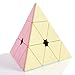 A pink and yellow FOOZZILLA Speed Cube for Kids and Adults – Pyramid Cube 3x3 Triangle Productivity Cube with 4 Bright Colors – Fun and Entertaining – Develops Skills, Dexterity – Stimulates and Challenges Mind on a white surface.